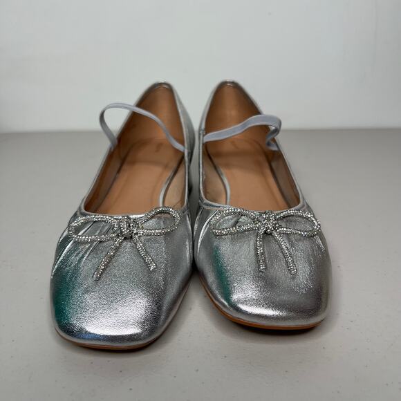 Maeve Anthropologie Silver Crystal Bow Ballet Heels Size 9 - Picture 3 of 9